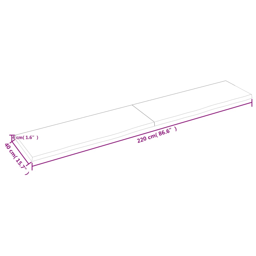 Ripiano Marrone Scuro 220x40x(2-4) cm Massello Rovere Trattato