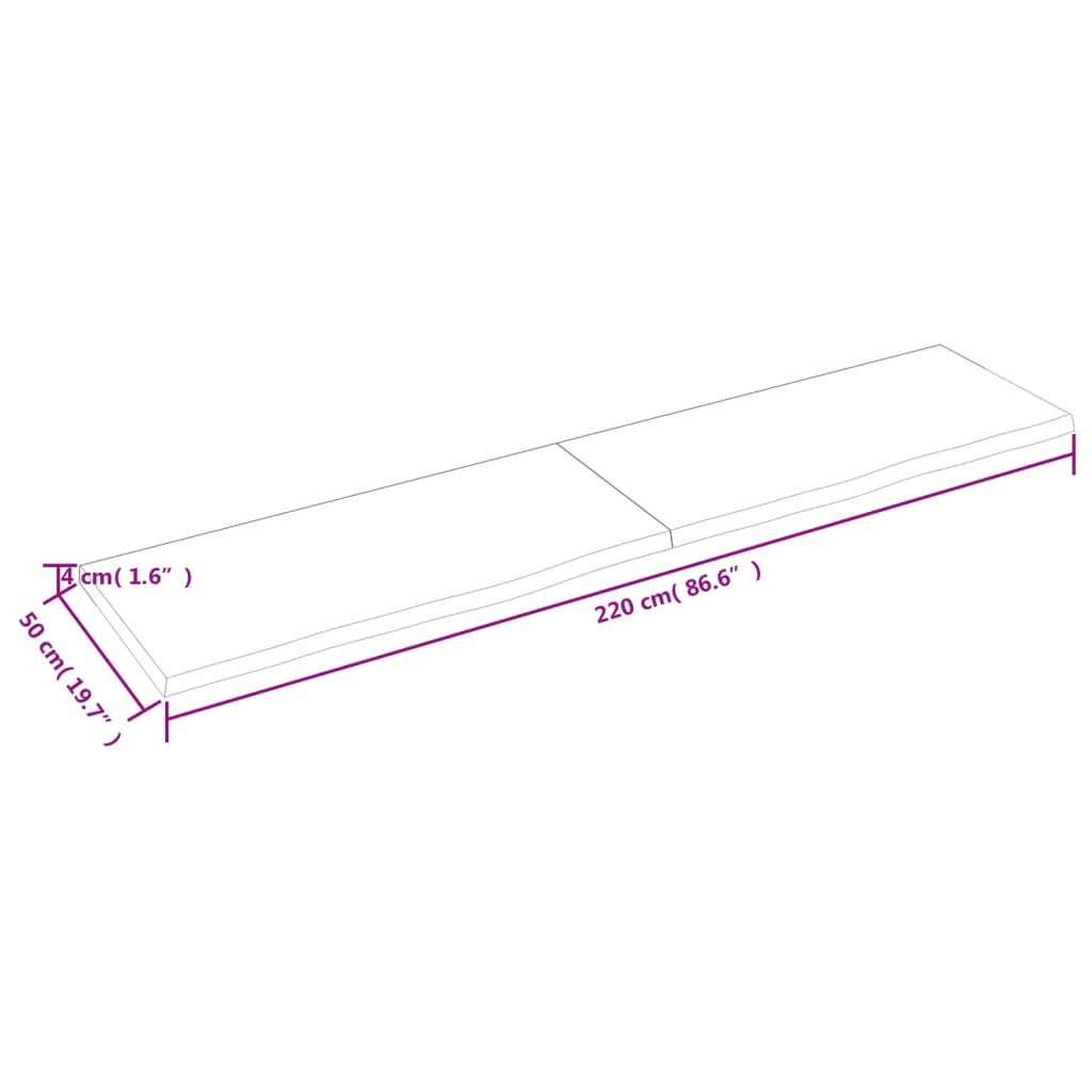 Ripiano Marrone Scuro 220x50x(2-4) cm Massello Rovere Trattato