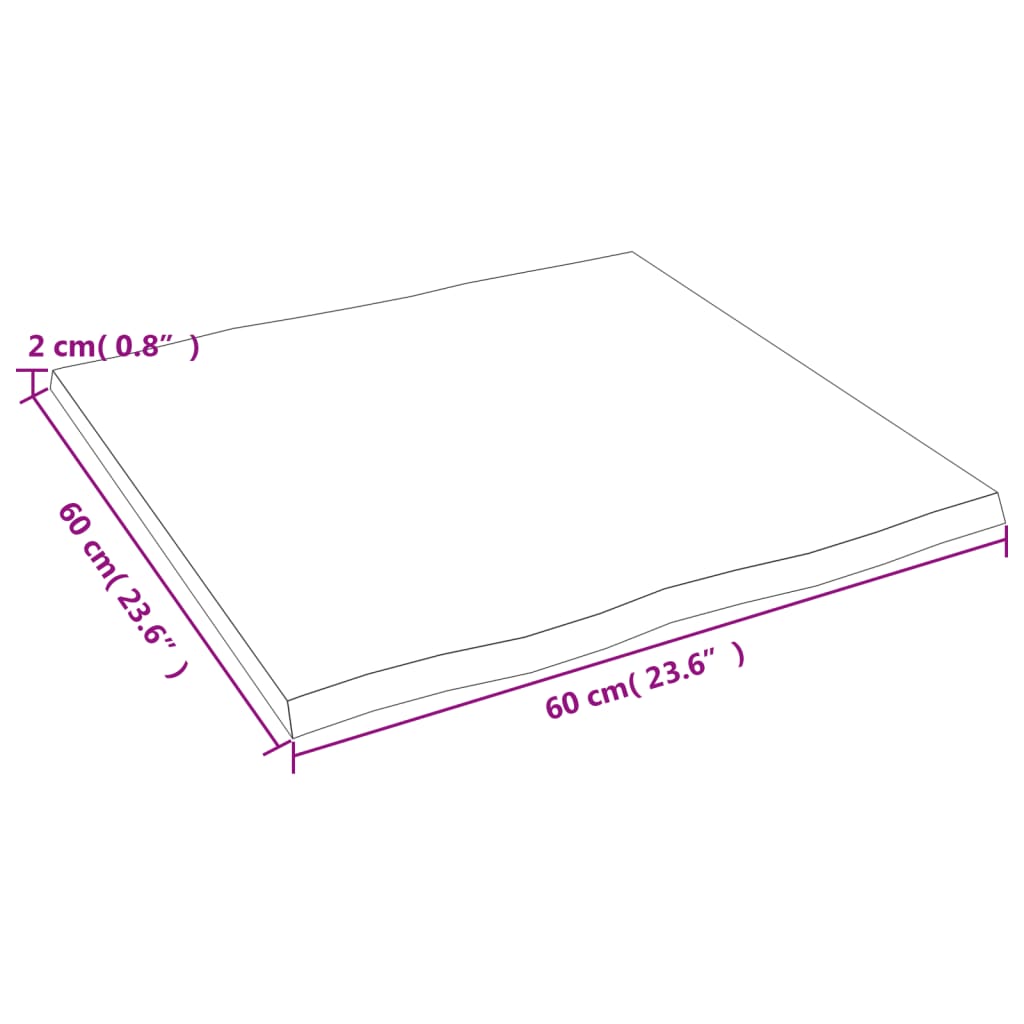 Piano per Tavolo 60x60x2 cm in Rovere Non Trattato Bordi Vivi