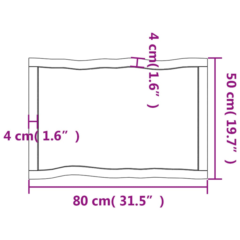 Piano per Tavolo 80x50x(2-4) cm Rovere Non Trattato Bordi Vivi - homemem39