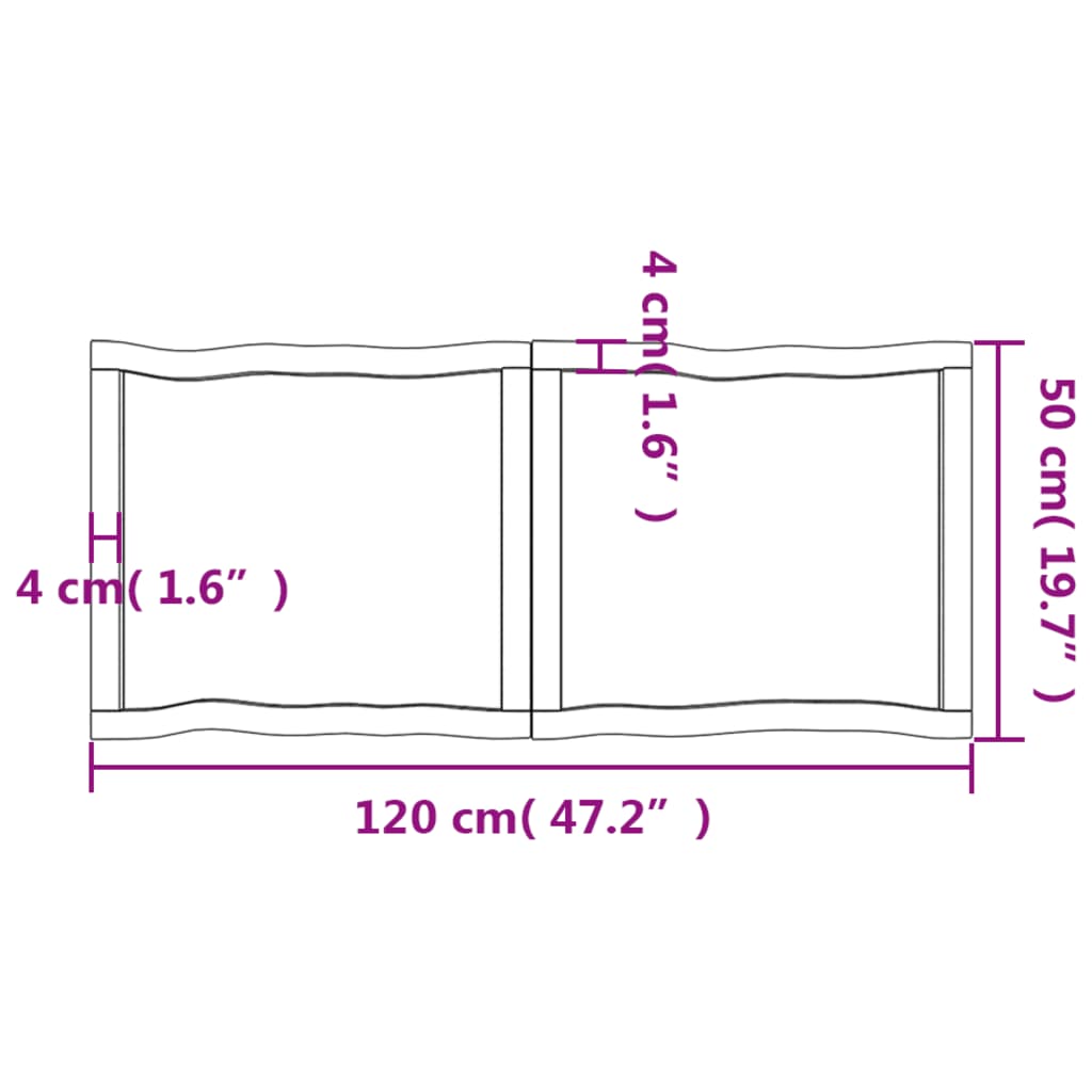 Piano per Tavolo 120x50x(2-4) cm Rovere Non Trattato Bordi Vivi - homemem39