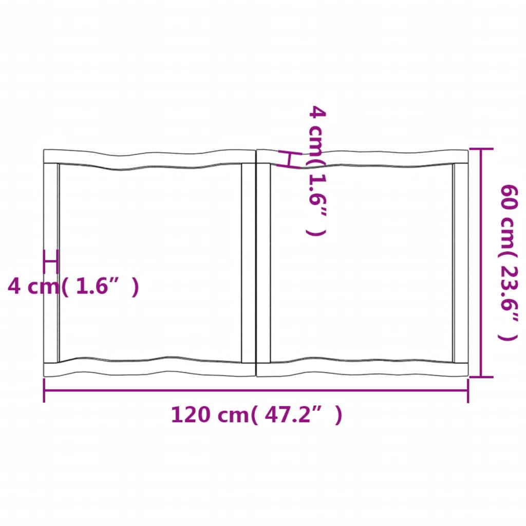 Piano per Tavolo 120x60x(2-6) cm Rovere Non Trattato Bordi Vivi - homemem39