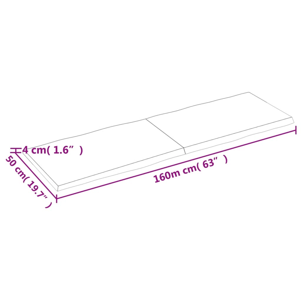 Piano per Tavolo 160x50x(2-4) cm Rovere Non Trattato Bordi Vivi - homemem39