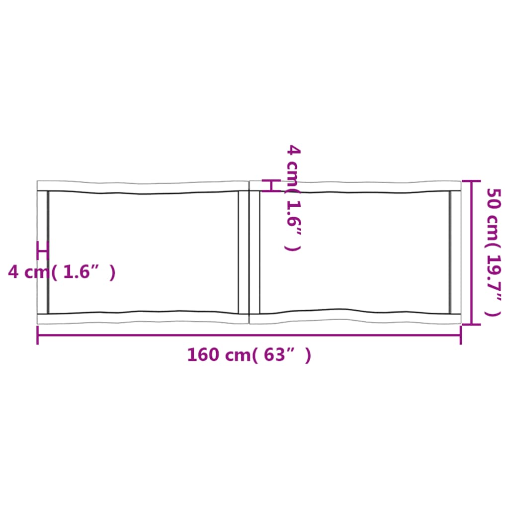 Piano per Tavolo 160x50x(2-4) cm Rovere Non Trattato Bordi Vivi - homemem39