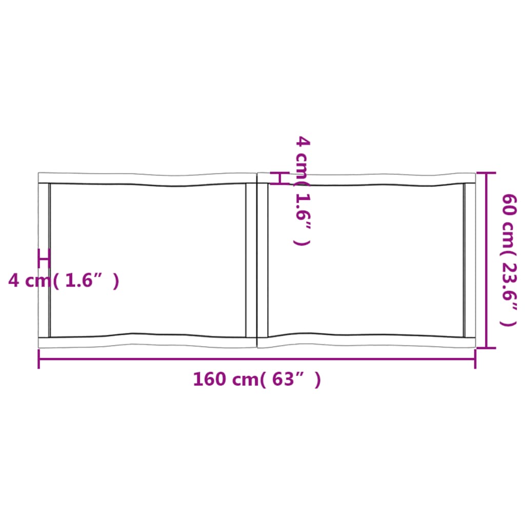 Piano per Tavolo 160x60x(2-4) cm Rovere Non Trattato Bordi Vivi - homemem39