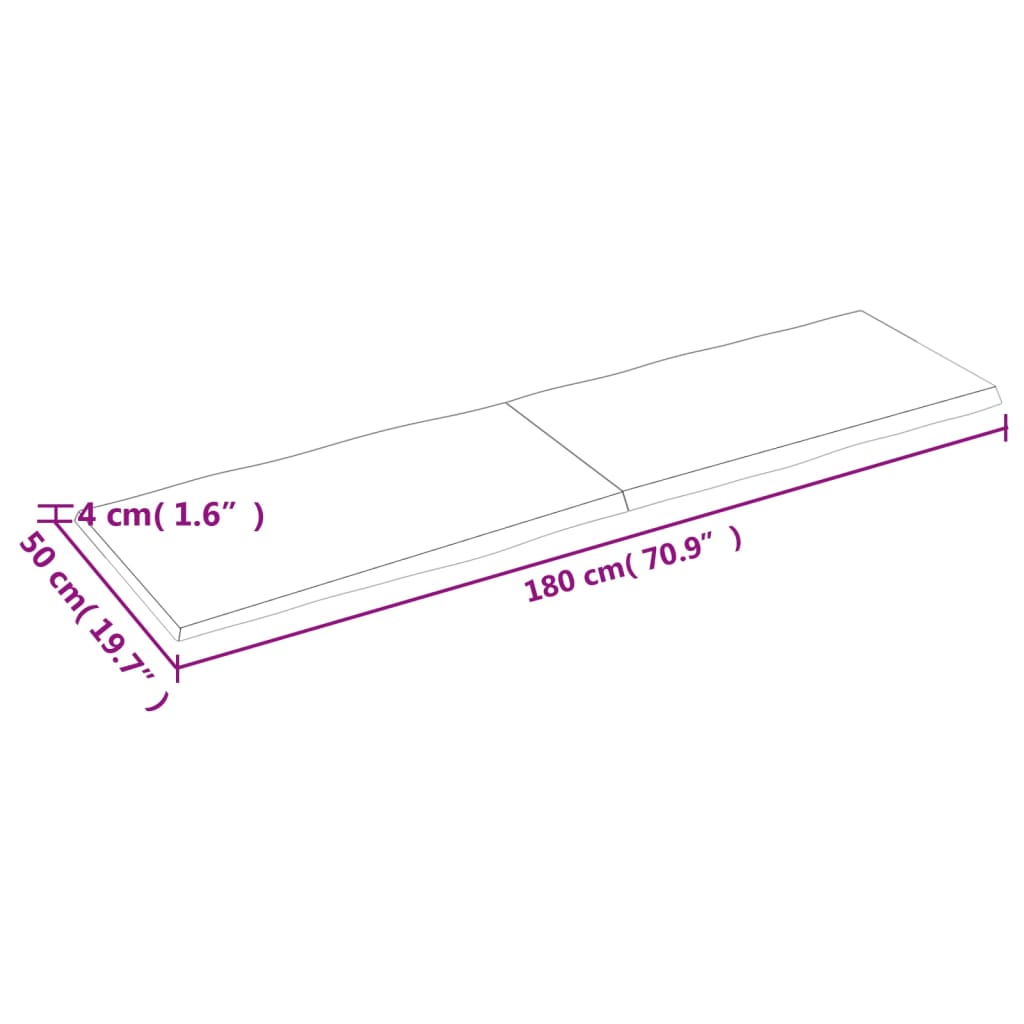 Piano per Tavolo 180x50x(2-4) cm Rovere Non Trattato Bordi Vivi - homemem39