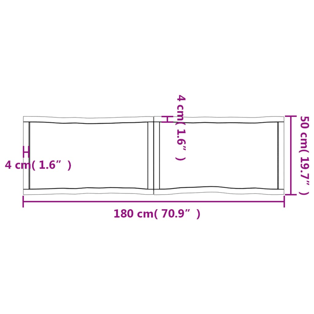 Piano per Tavolo 180x50x(2-6) cm Rovere Non Trattato Bordi Vivi - homemem39