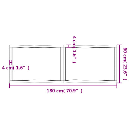 Piano per Tavolo 180x60x(2-4) cm Rovere Non Trattato Bordi Vivi - homemem39