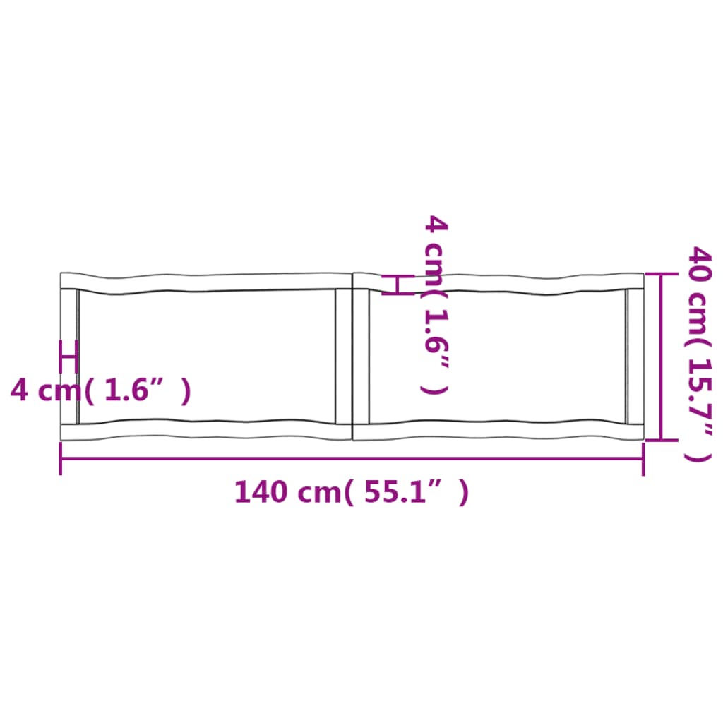 Piano Tavolo Marrone Chiaro 140x40x(2-4) cm Rovere Non Trattato - homemem39