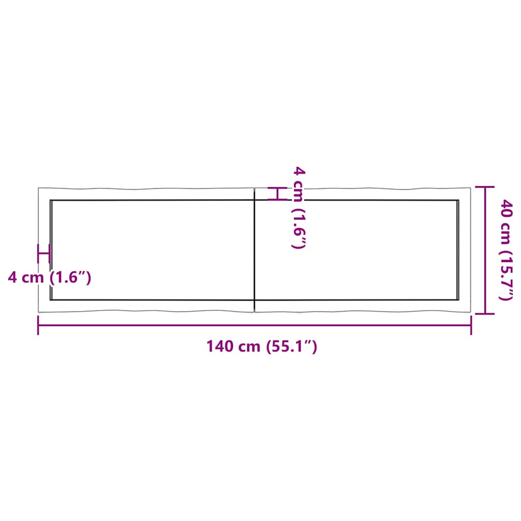 Piano Tavolo Marrone Chiaro 140x40x(2-4) cm Rovere Non Trattato