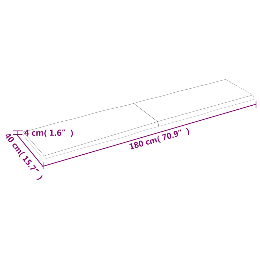 Piano Tavolo Marrone Chiaro 180x40x(2-4) cm Rovere Non Trattato | homemem39