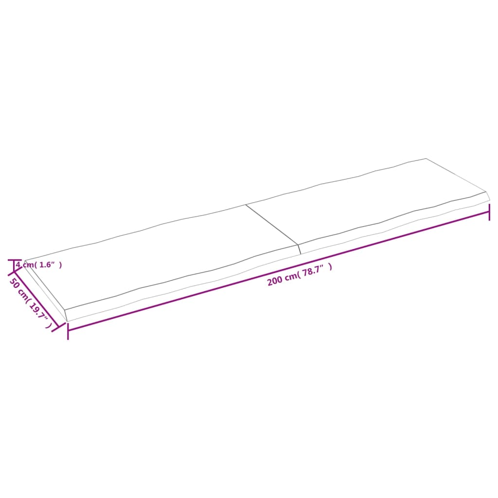 Piano Tavolo Marrone Chiaro 200x50x(2-4) cm Rovere Non Trattato - homemem39