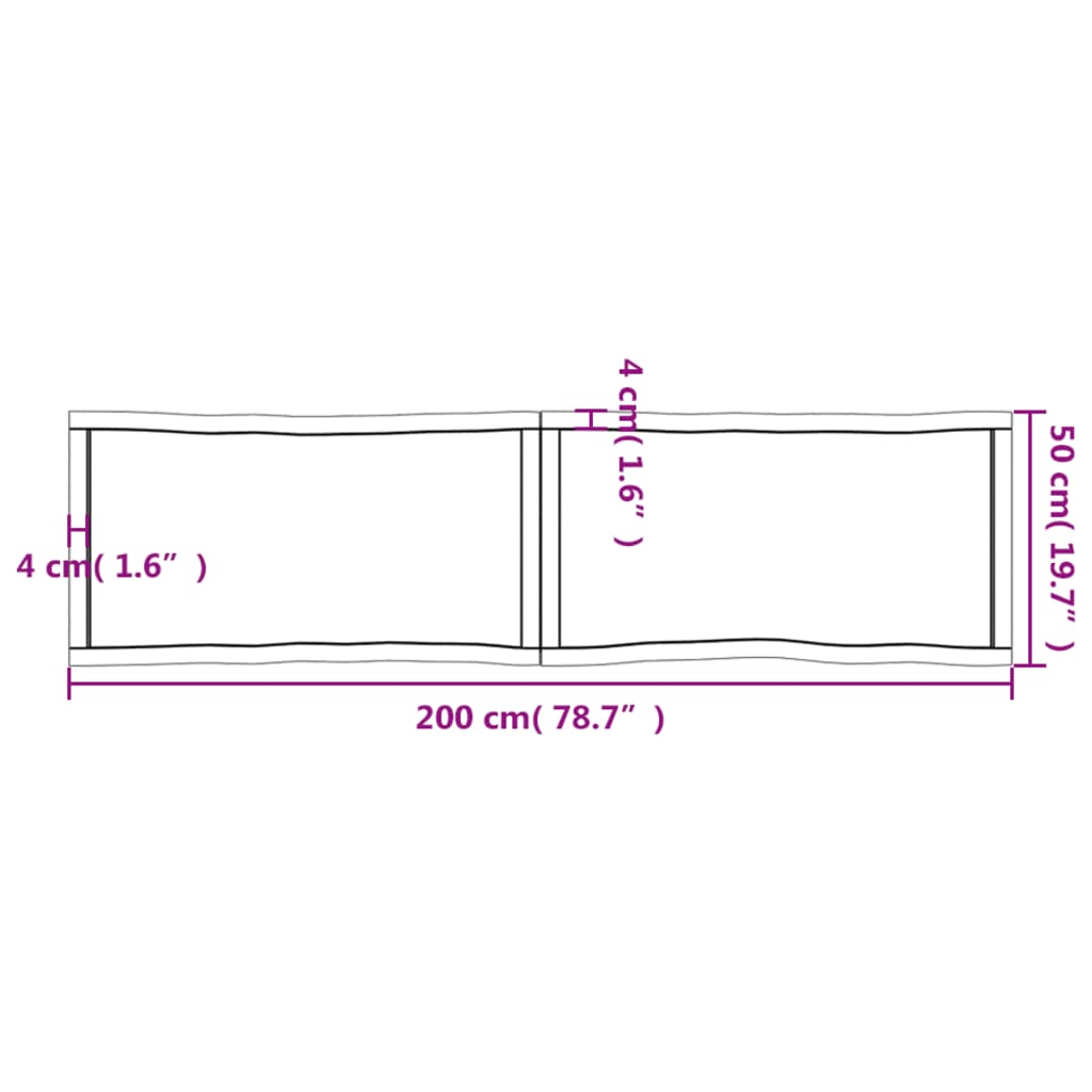 Piano Tavolo Marrone Chiaro 200x50x(2-4) cm Rovere Non Trattato - homemem39