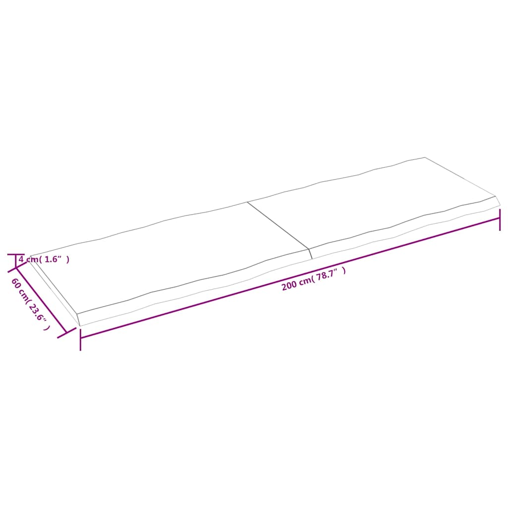 Piano Tavolo Marrone Chiaro 200x60x(2-4) cm Rovere Non Trattato | homemem39