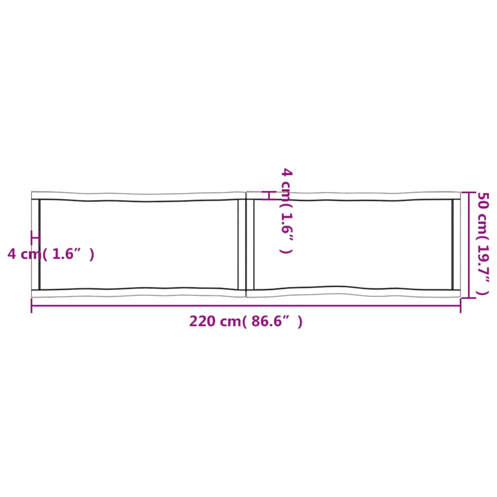 Piano Tavolo Marrone Chiaro 220x50x(2-4) cm Rovere Non Trattato - homemem39