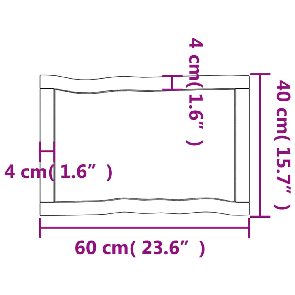 Piano Tavolo Marrone Scuro 60x40x(2-4)cm in Rovere Non Trattato - homemem39