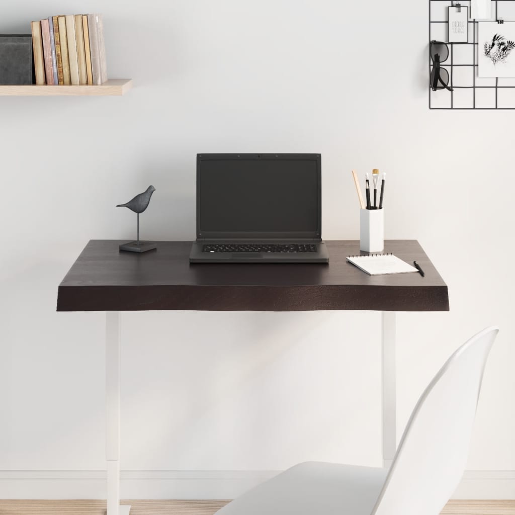 Piano Tavolo Marrone Scuro 80x50x2 cm in Rovere Non Trattato - homemem39