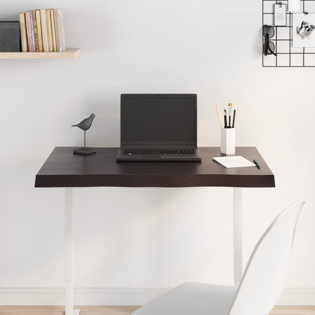 Piano Tavolo Marrone Scuro 80x50x(2-4)cm in Rovere Non Trattato - homemem39