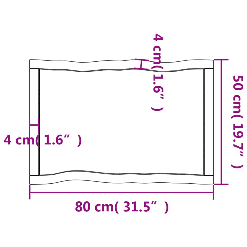 Piano Tavolo Marrone Scuro 80x50x(2-4)cm in Rovere Non Trattato - homemem39