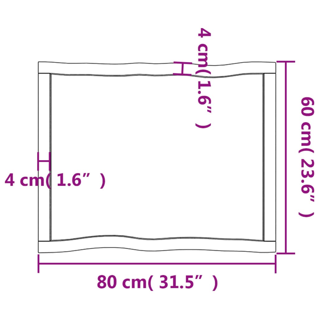 Piano Tavolo Marrone Scuro 80x60x(2-4)cm in Rovere Non Trattato - homemem39