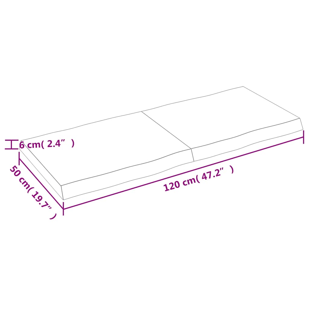 Piano Tavolo Marrone Scuro 120x50x(2-6)cm Rovere Non Trattato