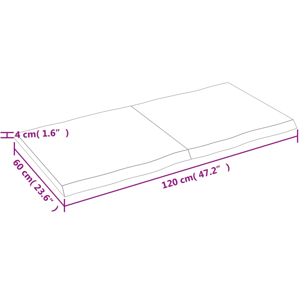 Piano Tavolo Marrone Scuro 120x60x(2-4)cm Rovere Non Trattato - homemem39