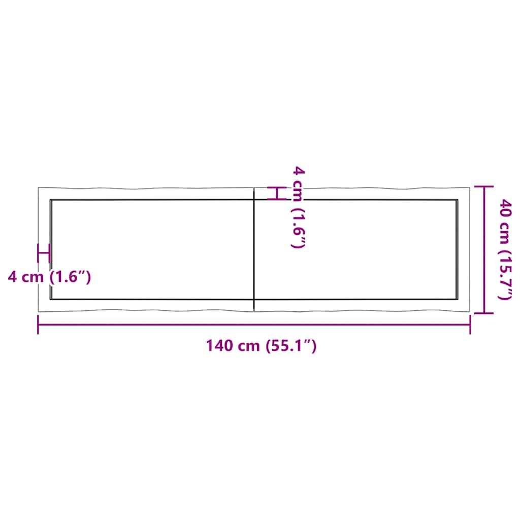 Piano Tavolo Marrone Scuro 140x40x(2-6)cm Rovere Non Trattato