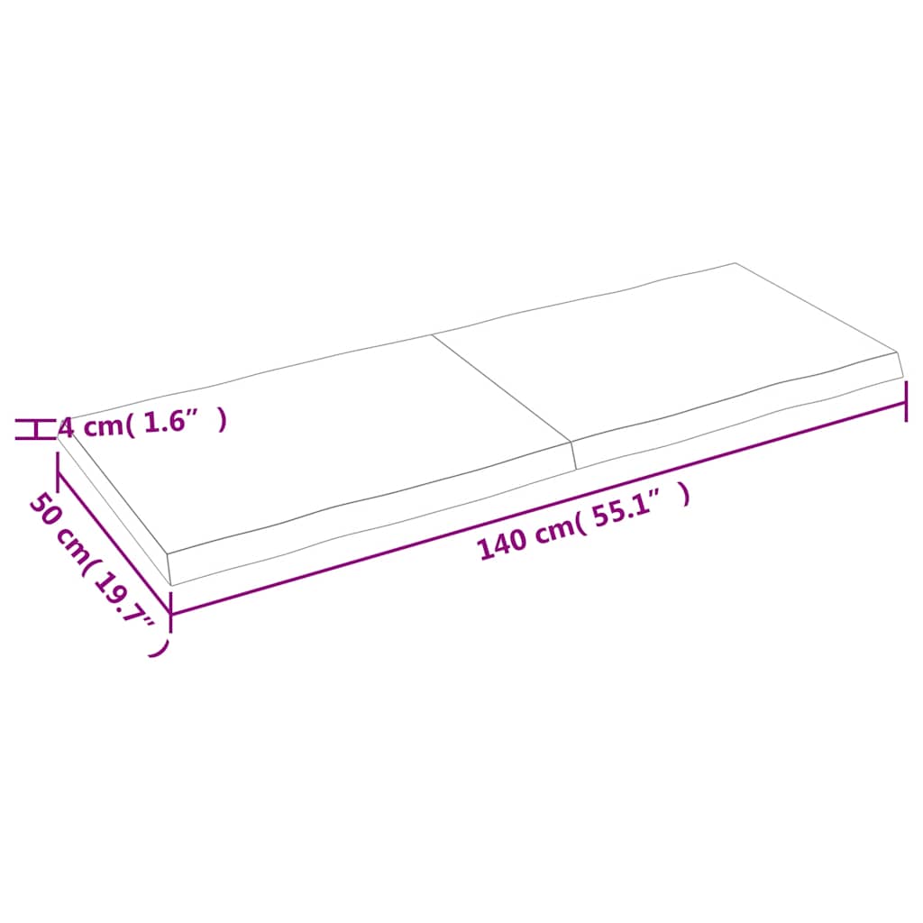 Piano Tavolo Marrone Scuro 140x50x(2-4) cm Rovere Non Trattato