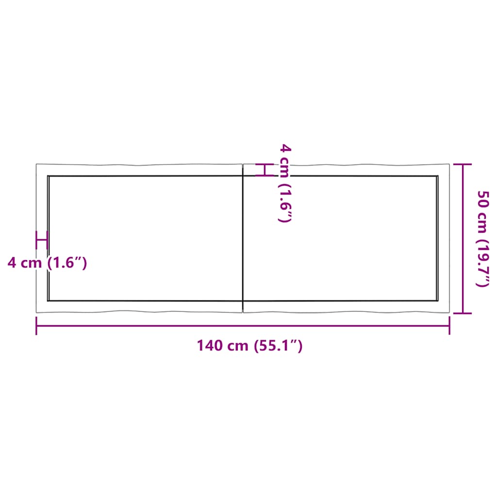 Piano Tavolo Marrone Scuro 140x50x(2-4) cm Rovere Non Trattato