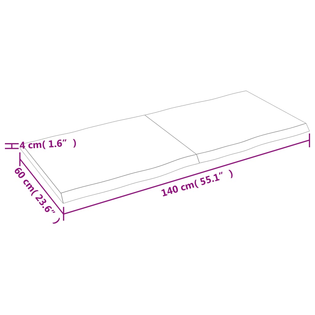 Piano Tavolo Marrone Scuro 140x60x(2-4)cm Rovere Non Trattato - homemem39