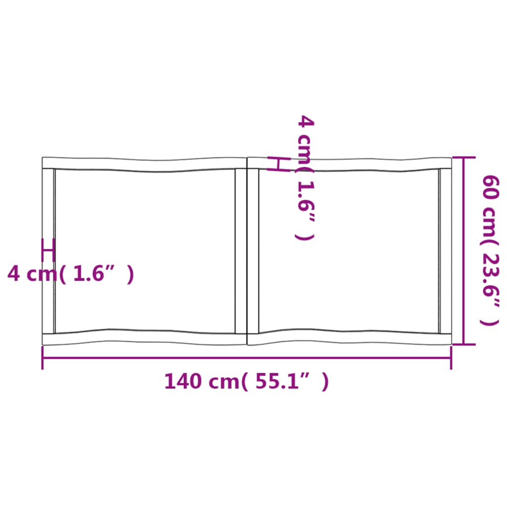 Piano Tavolo Marrone Scuro 140x60x(2-4)cm Rovere Non Trattato - homemem39