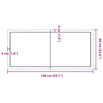 Piano Tavolo Marrone Scuro 140x60x(2-6)cm Rovere Non Trattato