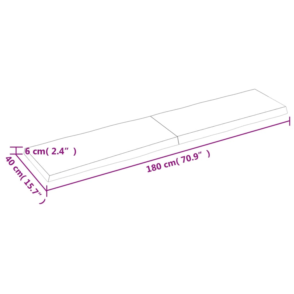 Piano Tavolo Marrone Scuro 180x40x(2-6)cm Rovere Non Trattato - homemem39