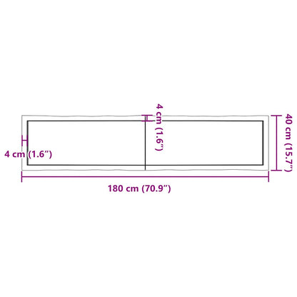 Piano Tavolo Marrone Scuro 180x40x(2-6)cm Rovere Non Trattato