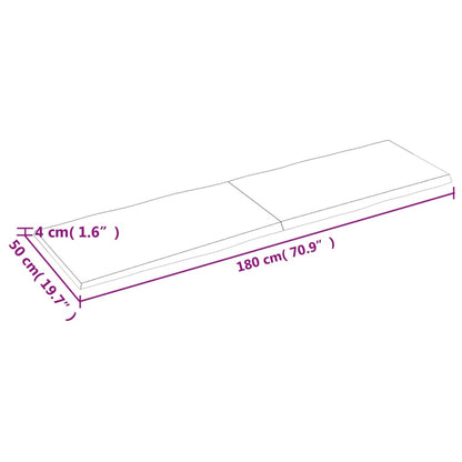 Piano Tavolo Marrone Scuro 180x50x(2-4) cm Rovere Non Trattato