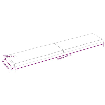 Piano Tavolo Marrone Scuro 200x40x(2-6)cm Rovere Non Trattato