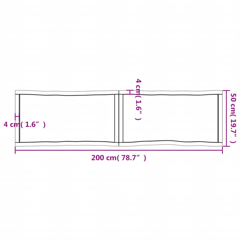 Piano Tavolo Marrone Scuro 200x50x(2-6) cm Rovere Non Trattato - homemem39