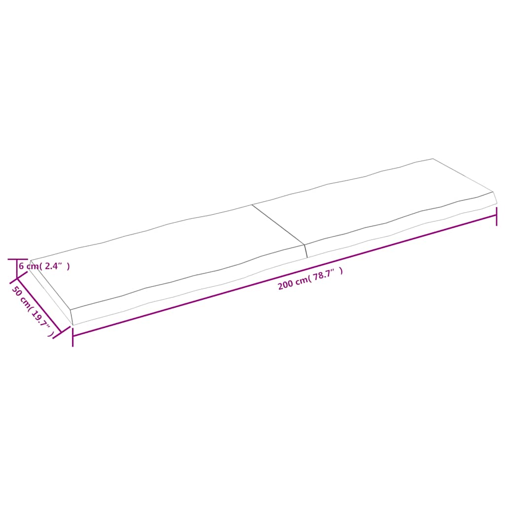 Piano Tavolo Marrone Scuro 200x50x(2-6) cm Rovere Non Trattato