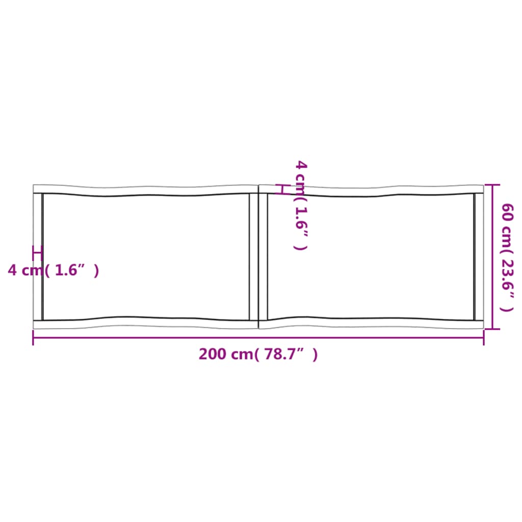 Piano Tavolo Marrone Scuro 200x60x(2-4) cm Rovere Non Trattato - homemem39