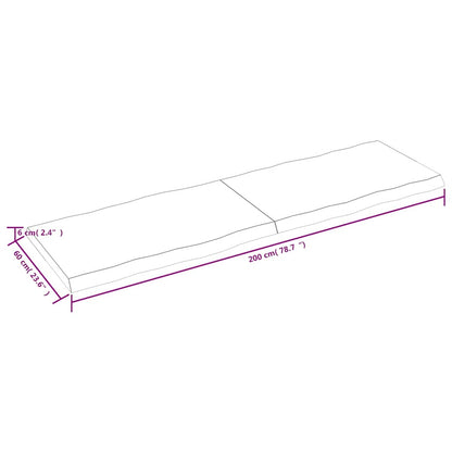 Piano Tavolo Marrone Scuro 200x60x(2-6)cm Rovere Non Trattato