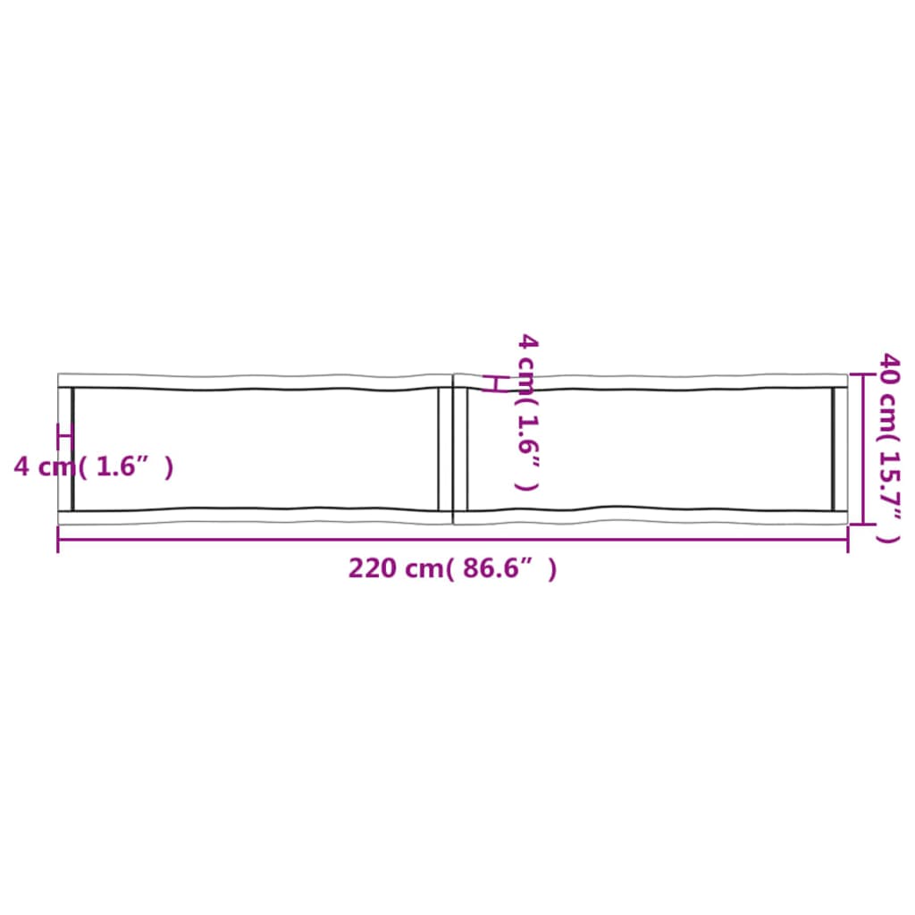 Piano Tavolo Marrone Scuro 220x40x(2-4)cm Rovere Non Trattato - homemem39