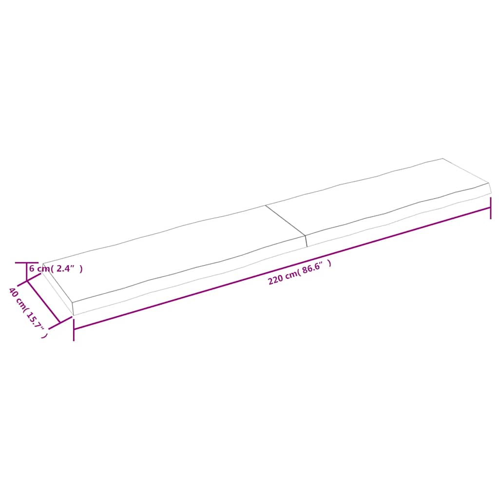 Piano Tavolo Marrone Scuro 220x40x(2-6)cm Rovere Non Trattato