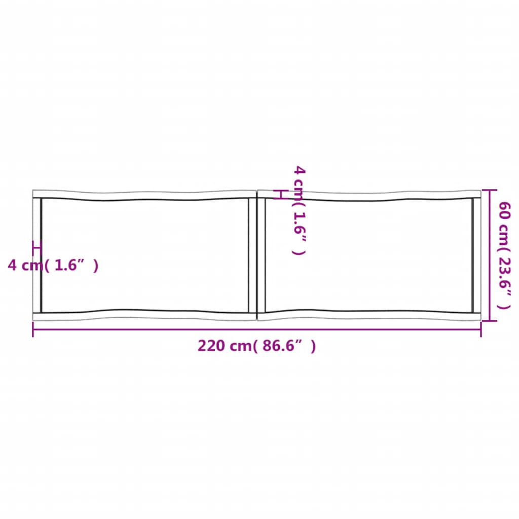 Piano Tavolo Marrone Scuro 220x60x(2-4)cm Rovere Non Trattato - homemem39