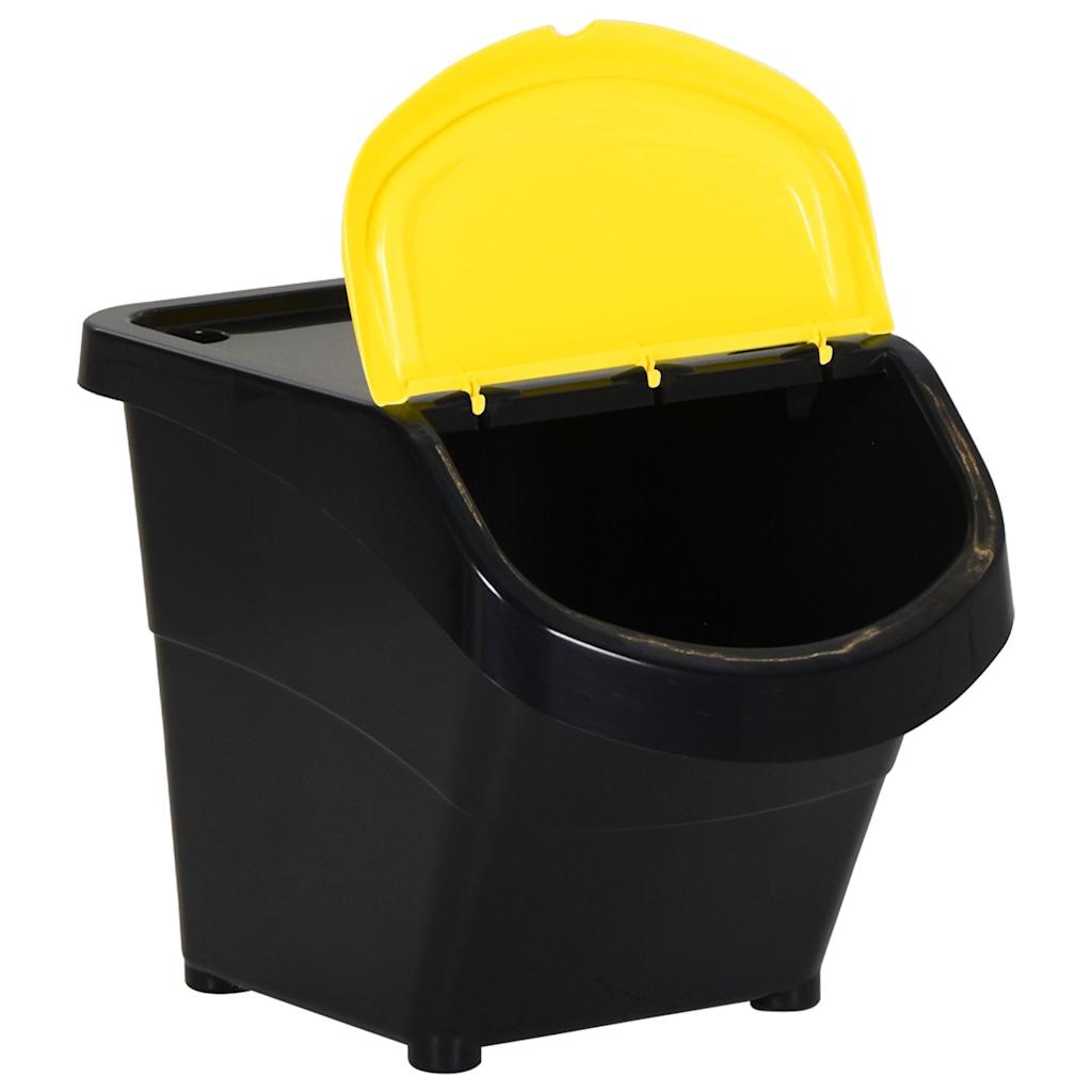 Cestini per Rifiuti Impilabili con Coperchi 3pz Neri in PP 78 L | homemem39
