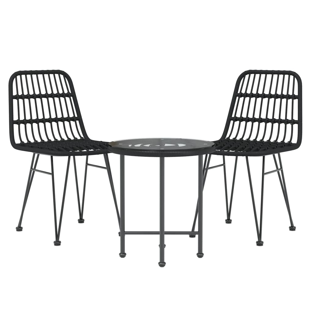 Set da Pranzo da Giardino 3 pz Nero in Polyrattan - homemem39