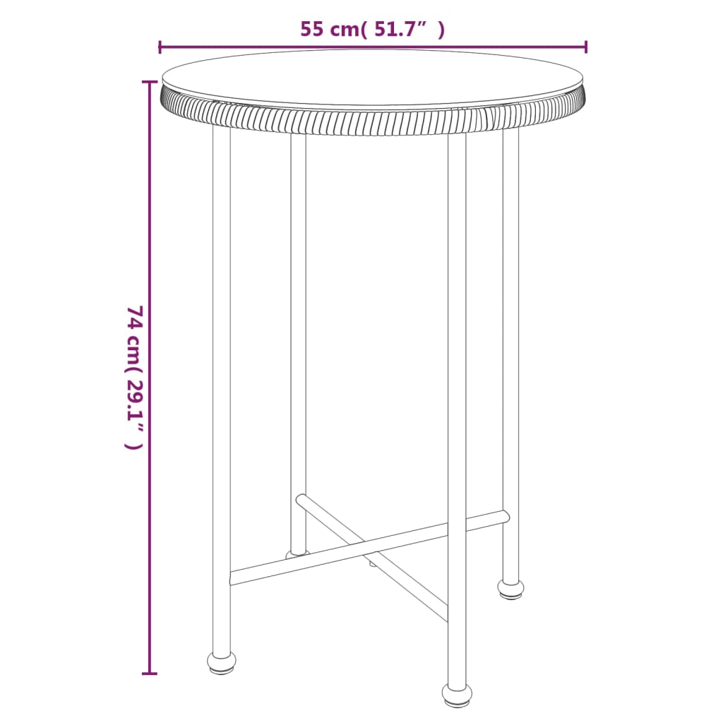 Set da Pranzo da Giardino 3 pz Nero in Polyrattan | homemem39
