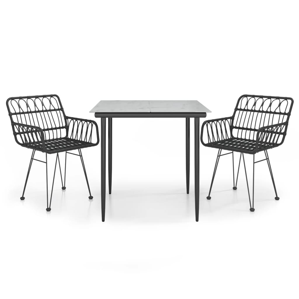 Set da Pranzo da Giardino 3 pz Nero in Polyrattan - homemem39