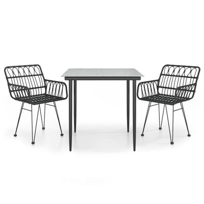 Set da Pranzo da Giardino 3 pz Nero in Polyrattan - homemem39