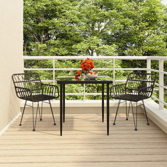 Set da Pranzo da Giardino 3 pz Nero in Polyrattan - homemem39