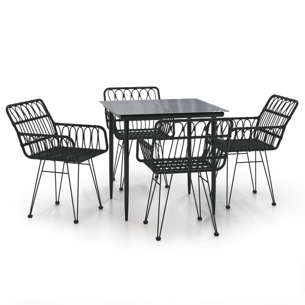 Set da Pranzo da Giardino 5 pz Nero in Polyrattan